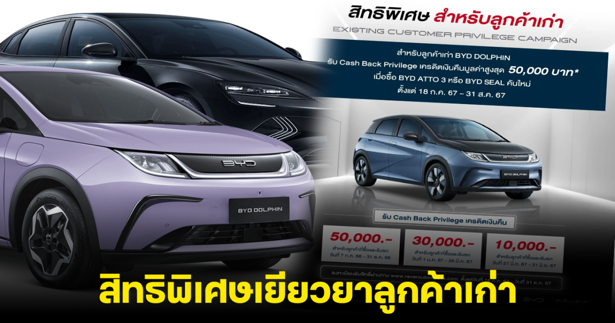 BYD ประกาศสิทธิพิเศษ เยียวยาลูกค้าเก่า สูงสุด 50,000 บาท หลังลดราคารถยนต์ไฟฟ้า 3 รุ่น